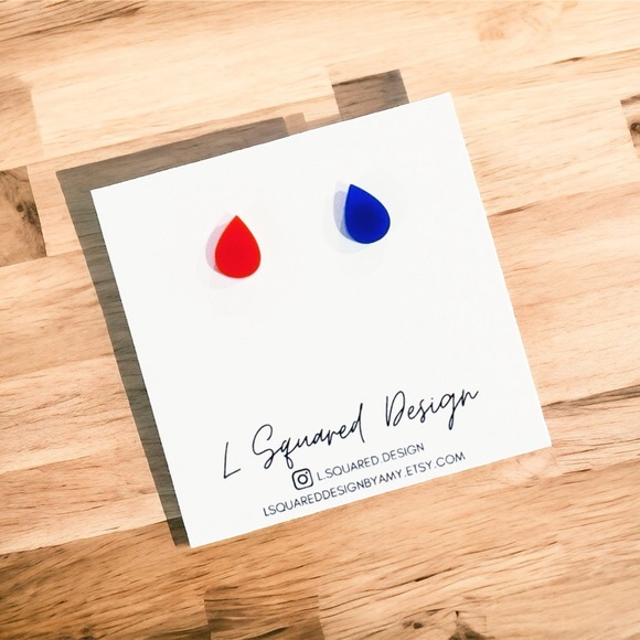 New Oil Drop Stud Earrings, Handmade, Small Business, Edmonton Oilers - Picture 2 of 2